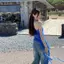 AA Không Đều Xanh Chấm Bi Nữ Mùa Hè Xù Viền Không Tay Áo Khoác Ngoài Thiết Kế Áo Thun VN
