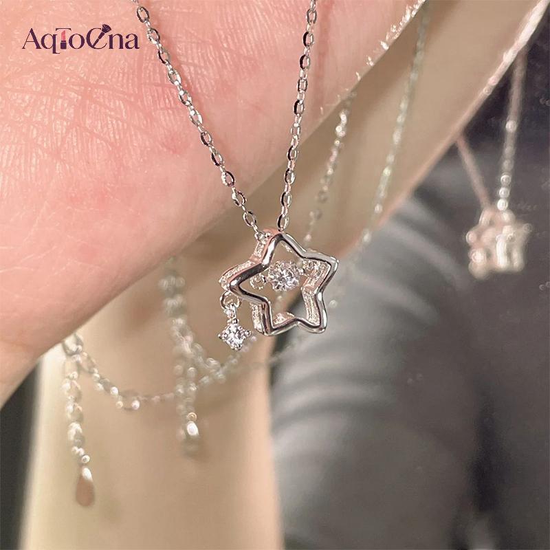 AqToCna Tươi Rỗng Ngôi Sao Nelace Thời Trang Sáng Bóng Pha Lê Mặt Dây Chuyền Cho Bé Gái Nữ Dây Xích Cá Tính Thiết Kế Thẩm Mỹ Nelaces Trang Sức AqToCna