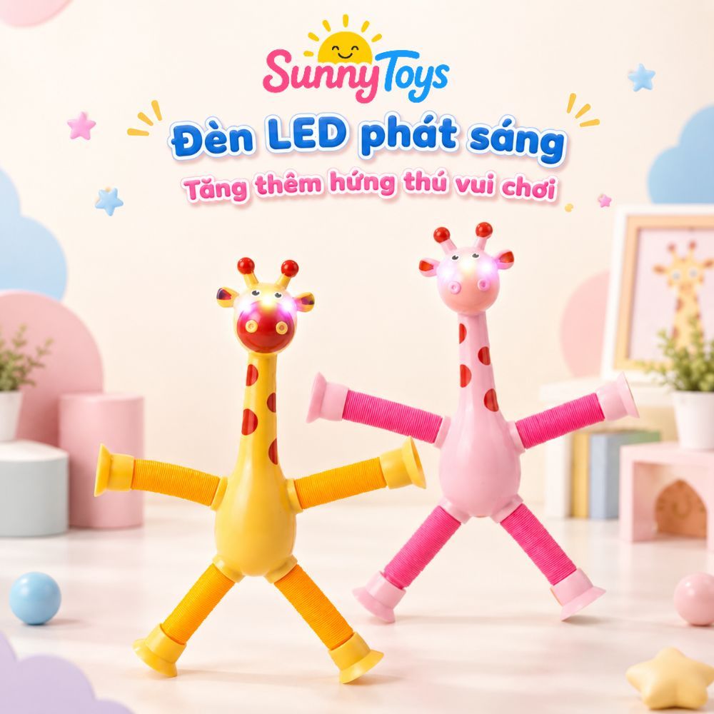 Bộ Hươu Cao Cổ Lò Xo 4 Con SunnyToys - Kéo Giãn, Phát Sáng LED Cho Bé Vui Chơi