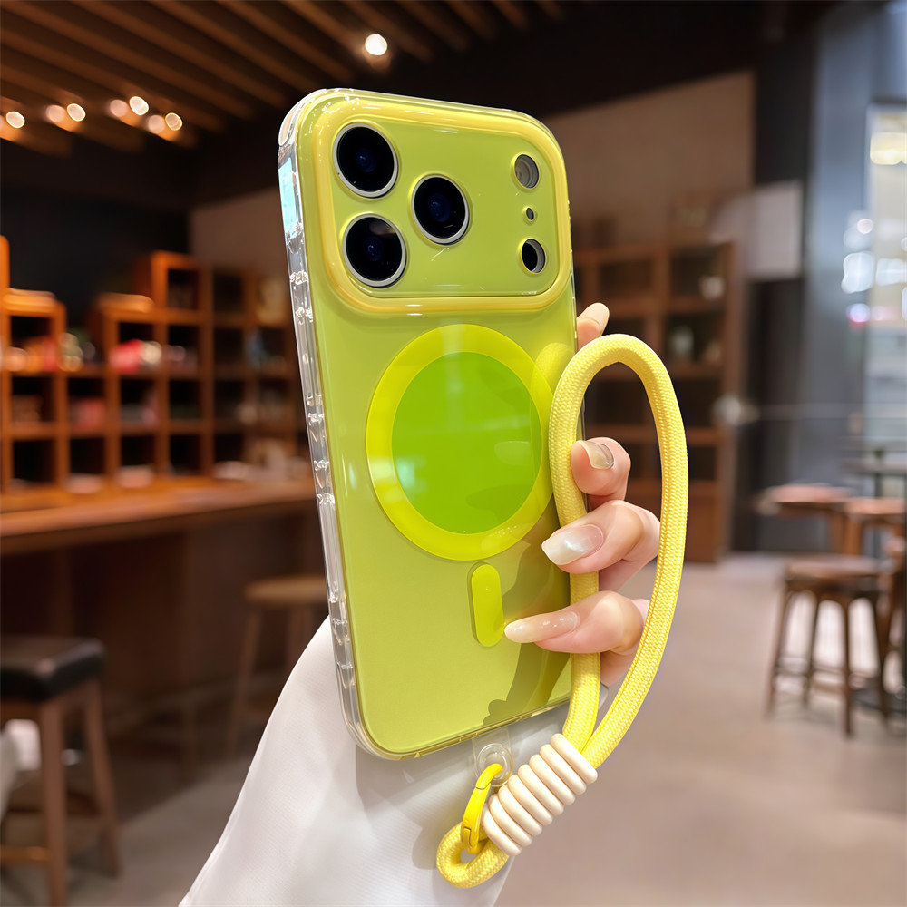 Ốp điện thoại từ tính đầy màu sắc có dây đeo cổ tay cho iPhone 17 Pro Max 15 16 pro max Bao gồm tất cả bảo vệ ống kính máy ảnh vỏ mềm Vỏ bảo vệ vỏ điện thoại