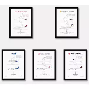 Singapore Airlines Dragonair ANA Poster Vải Chống Thấm Nước Không Khung, Airbus A380 Boeing 777 Máy Bay Nghệ Thuật Treo Tường Cho Hàng Không Người Yêu Trang Trí