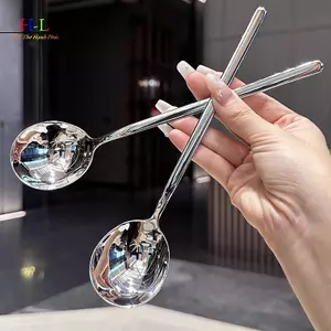 HL Thìa Inox Hàn Quốc Tay Cầm Dài Bộ Đồ Ăn Thiên Khuấy Thìa Đá Bữa Ăn Thìa Hộ Gia Đình Ăn Tối Thìa LMWU
