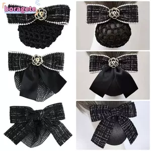 BORAGETE 1 Cái Lưới Hoa Nơ, Kẹp Tóc Đen Tưởng Niệm Nữ Hoàng, Móc Nơ Chuyên Nghiệp Snood Mũ Phụ Kiện Tóc