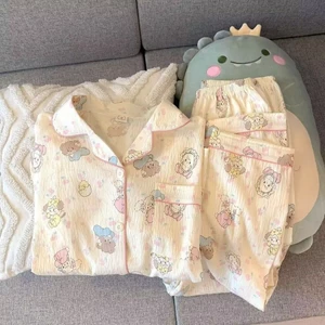 Bộ đồ ngủ nữ bằng cotton họa tiết đám mây,tay dài, dáng rộng, ngọt ngào dễ thương, thích hợp mặc ở nhà
