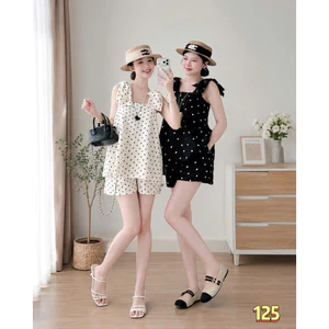 Set Bộ Nữ Ngắn Phối BI NƠ Vai Họa Tiết Chấm Bi Ngắn Cực Xinh Chất vài Mát Nhẹ THỜI TRANG MỚI HIYU 66 STORE