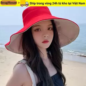 Mũ đi biển SNUGHOUSE, Mũ xô có thể gập lại chống tia cực tím, Mùa xuân hè hai mặt di động vành lớn Mũ chống nắng nam nữ