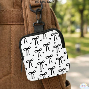 Ví đựng tiền xu BRBRAA, Ví Mini in nơ bằng da PU, Túi đựng tai nghe di động nhẹ Gói thẻ chống nước Quà tặng bạn bè