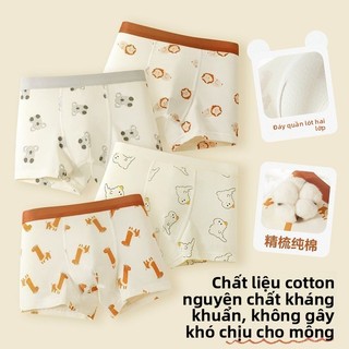 Quần lót bé trai cotton A kháng khuẩn - Quần đùi boxer tinh chải mềm mại 2 lớp thoáng khí