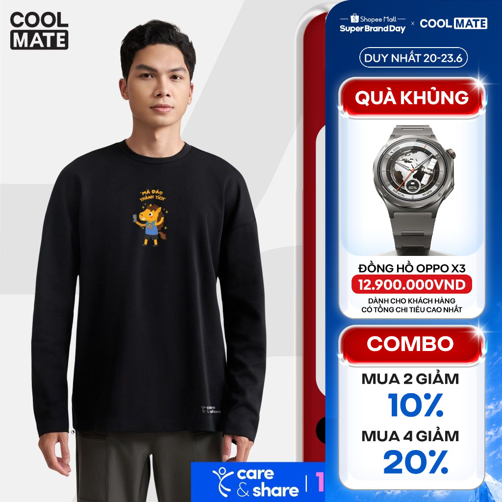 [MUA 4 GIẢM 20%][BST 2026]Áo dài tay nam nữ Relax Care & Share IN Mã đáo thành tích Coolmate