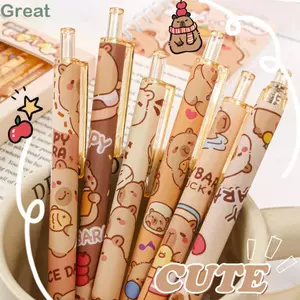 TUYỆT VỜI 6 Bút Báo Chí, Mực Đen Nhanh Khô Capybara Bút Gel, Hoạt Hình 0.5 Mm Viết Văn Phòng Phẩm Bút Thi Văn Phòng
