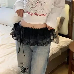 AWNGD Ren Lớp Gạc Váy, Ren Xếp Ly Y2k Dạo Phố Ren Nấm Fart Rèm, Váy Ren Mini Hoa
