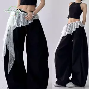 CATMALLER88 Ren Xù Váy, Thêu Hoa Không Đều Ren Mini Váy, Quần Jean Trang Trí Nhìn Xuyên Qua Bông Tai Kẹp Y2K Dạo Phố Váy Ruched