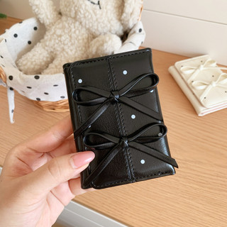 Sweet Bow Trang trí Ví nữ có thể gập lại Lưu trữ tiền giấy Ví tiền mặt đa chức năng