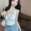 Màu trắng Công nghiệp nặng Nailed Diamond Deep V Camisole Nữ Phiên bản Hàn Quốc Thiết kế mỏng vừa vặn lưng đẹp Một dây hàng đầu