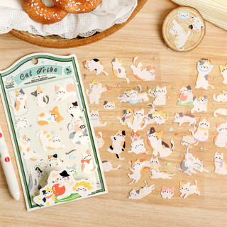 ENWEI 4 Chiếc [Dòng Bạn Thú Cưng Dễ Thương] Cool Puppy Meow Tribe Phong Cách Dễ Thương Tạp Chí Chất Liệu Miếng Dán Gói Văn Phòng Phẩm Trang Trí
