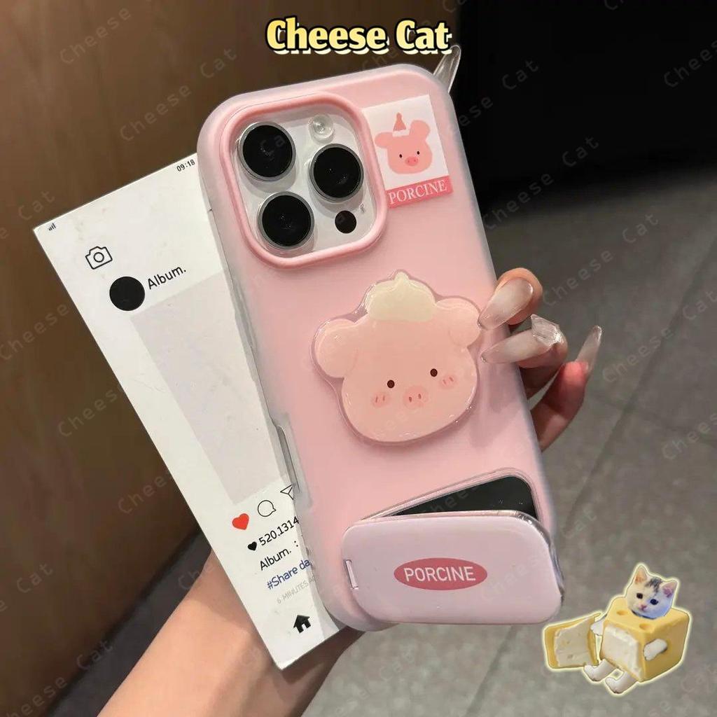 Ốp Lưng Gương Đứng Hình Lợn Hồng Dễ Thương Cho iPhone 15 14 13 12 11 16 17 Pro Max XR Xs Max 7 Plus