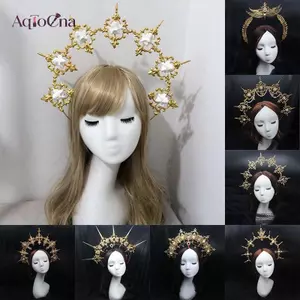 AqToCna Gothic Spiked Halo Crown Đính Hạt Dây Xích Tiara Gothic Phụ Kiện Sang Trọng Mũ Tự Làm Chất Liệu Paage AqToCna