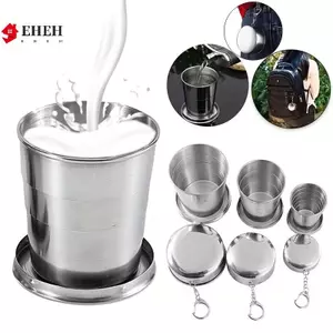 Cốc gấp bằng thép không gỉ 250ml Du lịch ngoài trời Cắm trại Cốc nước có thể gập lại di động có móc khóa Cốc trà có thể thu vào VN