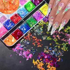 AMBU Nail Art Sequins, 12-Grid Laser Shiny Nail Glitter Flakes, Hình vuông Hình ba chiều Hình chữ nhật Hình chữ nhật Phụ kiện trang trí móng tay Làm móng tay Pháp