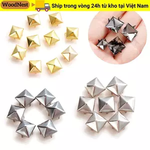 GỖ 100 Chiếc 6 / 8 / 10 / 12 Mm Vuông Gai Hành Lý Thủ Công Da Thủ Công Vải Nút Kim Loại Đồng Móng Tay Bốn Móng Vuốt