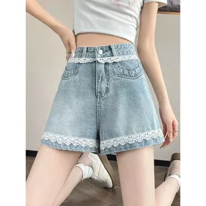 Quần Short Denim Nữ Màu Xanh Nhạt Chữ a Eo Cao Ôm Hơn Nhìn Nhỏ Rộng Quần Quý