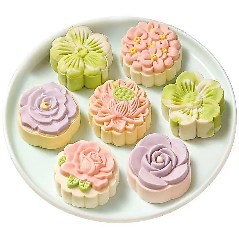 [MUA 2 khuôn TẶNG chổi quét bánh] Khuôn nhấn trung thu khuôn lò xo hình hoa 25g, 30g, 50g, 75g