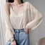 VN Thích hợp cho Áo len chống nắng chất liệu voan cỡ lớn dành cho nữ, Phong cách thanh lịch nhẹ nhàng, Áo mỏng dáng rộng, Khăn choàng ngắn phong cách.