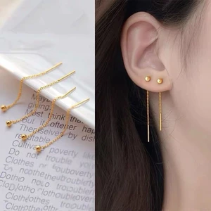 Không Phai Màu Không Dị Ứng Thép Titan Tai Xuyên Ngủ Chống Dính Hạt Tròn Vàng Đậu Hà Lan Tua Rua Bông Tai Dài Dây Tai 6.24 VCH4