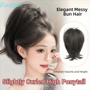 FUZOU Elegant Messy Bun, Tổng Hợp Ngắn Thẳng Đuôi Ngựa Nối Dài, Ngọt Ngào Lông Tơ Tự Nhiên Móng Vuốt Kẹp Trong Đuôi Ngựa Phần Tóc Sử Dụng Hàng Ngày