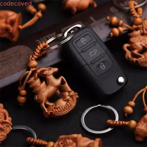 MCODECOVED Móc Khóa Rồng Linh Vật Túi Mặt Dây Chuyền Chìa Khóa Xe Móc Chìa Khóa Động Vật Dân Tộc Ngựa Phong Thủy Khắc Gỗ Móc Khóa