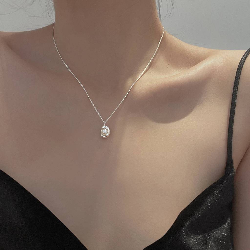 Vòng cổ hình học ngọc trai bạc s925
