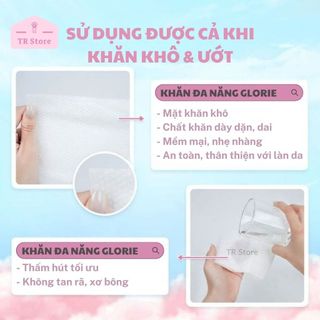 Cuộn 50 Tờ Khăn Khô Đa Năng Glorie - Lau Mặt, Tẩy Trang Siêu Thấm Hút Tiết Kiệm Dùng 1 Lần
