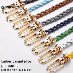 KUZHEN Thời Trang Nữ Thắt Lưng Dệt Thắt Nút Trang Trí Vàng Pin Bule Da PU Thắt Lưng Màu Kẹo Cá Tính Mỏng Dây Thắt Lưng Cho Đầm HOT