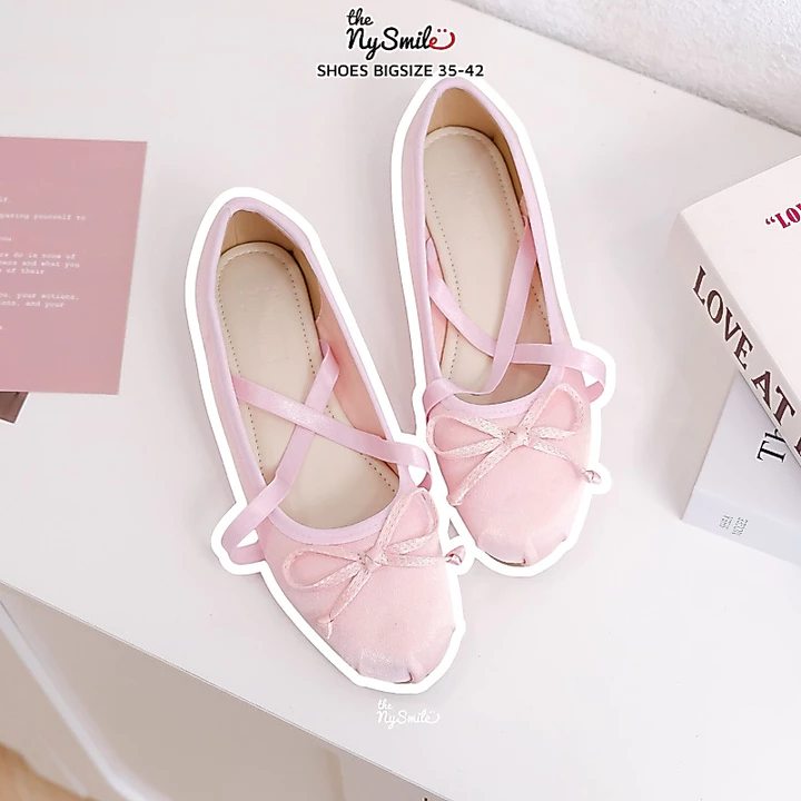 Giày nữ BIG SIZE ( 35 - 42 ) Giày Nữ Búp Bê Nơ 1P , búp bê dây chéo trendy - THENYSMILE - XUKI