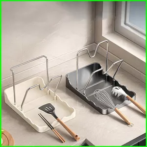 Giá đỡ nắp nồi YB2 Dụng cụ nhà bếp đa chức năng có khay thoát nước có thể tháo rời Mặt bàn tiết kiệm không gian