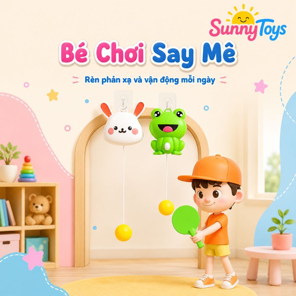 Bóng Bàn Treo Tường Ếch Phản Xạ SunnyToys - Bóng Bàn Treo Tường Gọn Nhẹ Cho Bé Chơi Tại Nhà