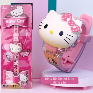 Đồng hồ điện tử Kitty bé gái – Thiết kế lật nắp dễ thương, phát sáng nhạc vui nhộn