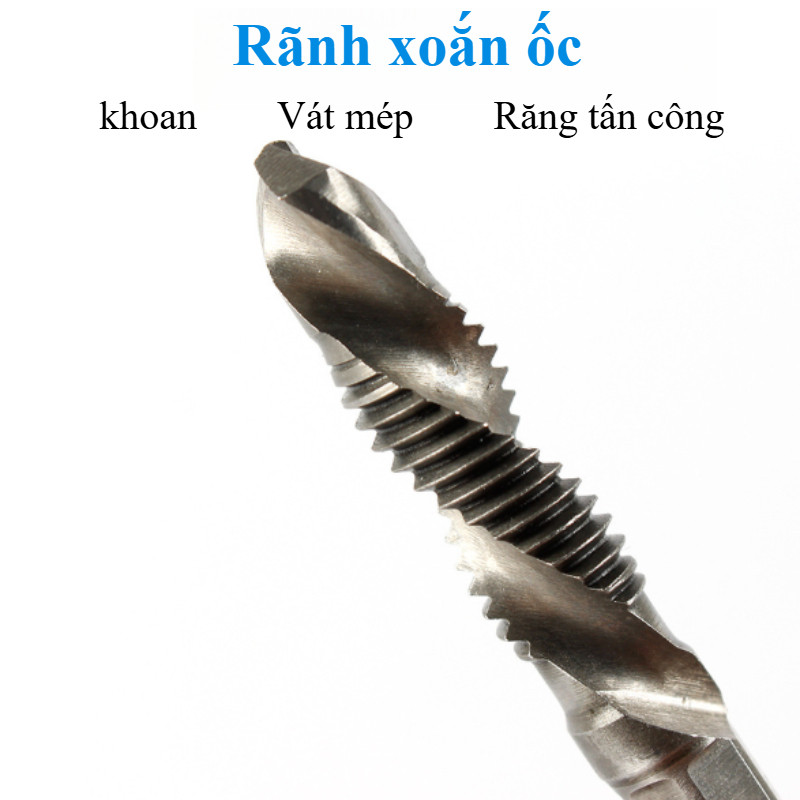 Bộ 6 Mũi Khoan Taro HSS Phủ Titan - Tạo Ren Chính Xác M3-M10, Chuôi Lục Giác