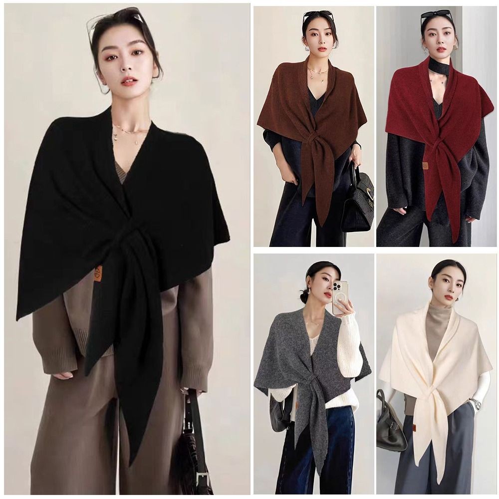 Khăn choàng tam giác ORDOBOX dệt kim dày màu trơn, mềm mại và ấm áp cho mùa đông