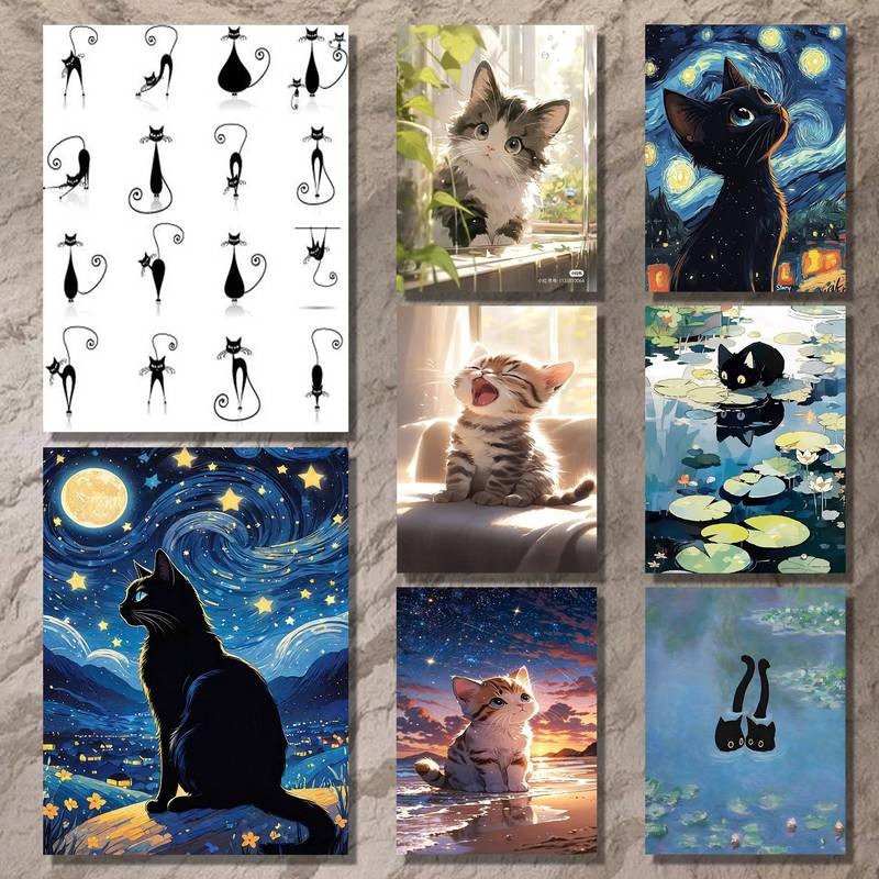 Dễ Thương Kitty Playful Feline Friends Pastel Paws Whiskered Wonders Canvas Tranh Nghệ Thuật Trang Trí Tường Canvas Poster
