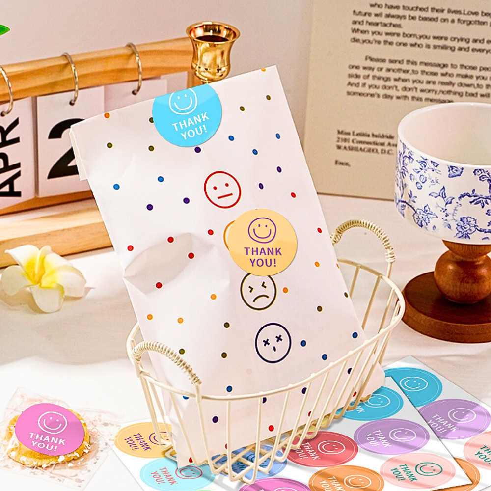120 sticker thank you smile đa sắc dễ thương TE77 dán túi giấy thiệp quà gói kẹo trang trí sổ tay
