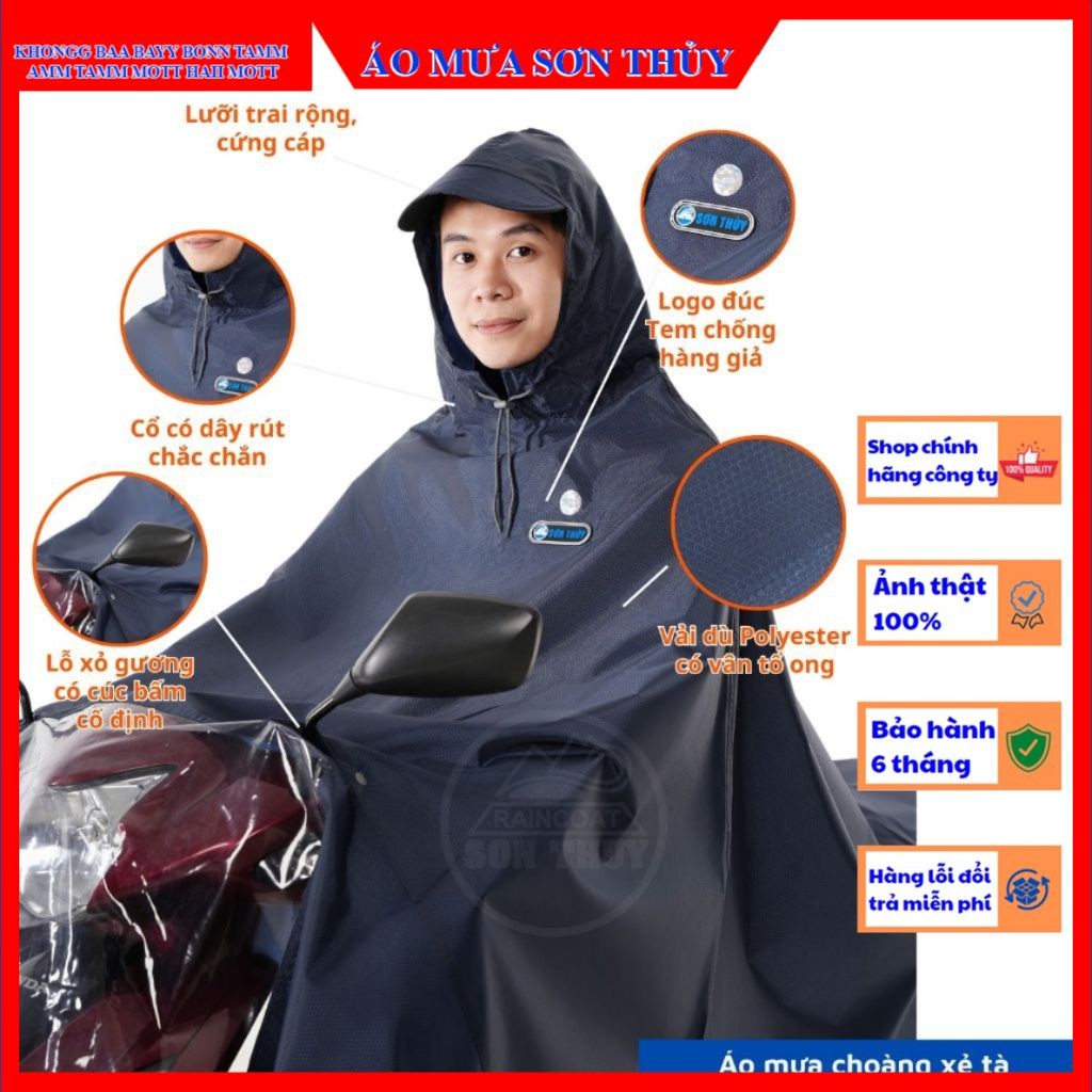 Áo mưa choàng XẺ TÀ Sơn Thủy, vài dù, bền, nhẹ, nhanh khô, chống thấm tuyệt đối, áo choàng cánh dơi aomuasonthuyhn