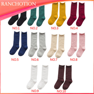2 / 3 / 5 Mùa Đông Thu Đông Trẻ Em Trẻ Em Màu Trơn Tất Màu Kẹo Cho Bé Dài Tất Tập Đi Cotton Rời Cao