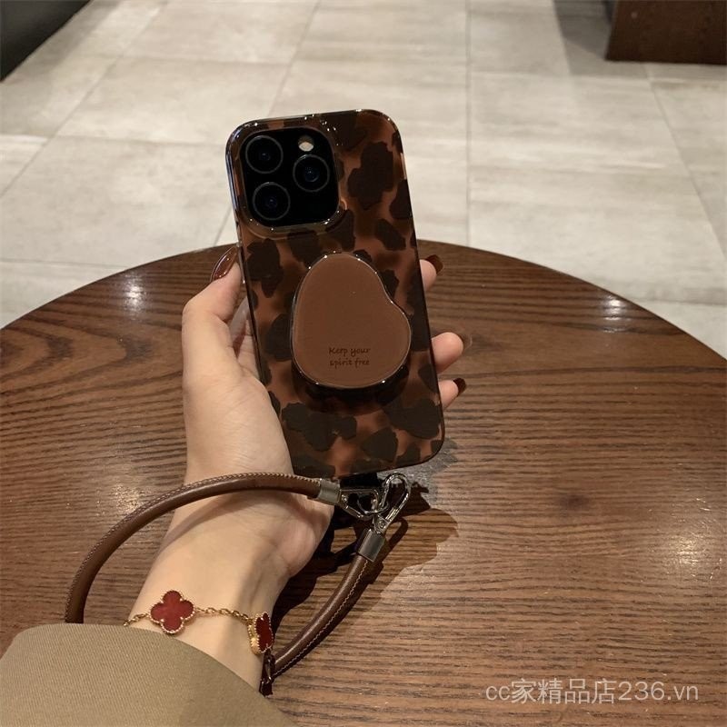 Giá đỡ in hình da báo màu hổ phách cao cấp Thích hợp cho vỏ điện thoại iPhone17PROMAX Phong cách mới 16 / 15 / 14 Niche 13
