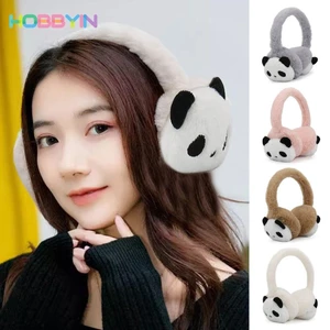 Bông tai HOBBYIN, Bịt tai hình gấu trúc dễ thương lông tơ, ấm áp mùa đông có thể điều chỉnh ấm áp cho nam nữ