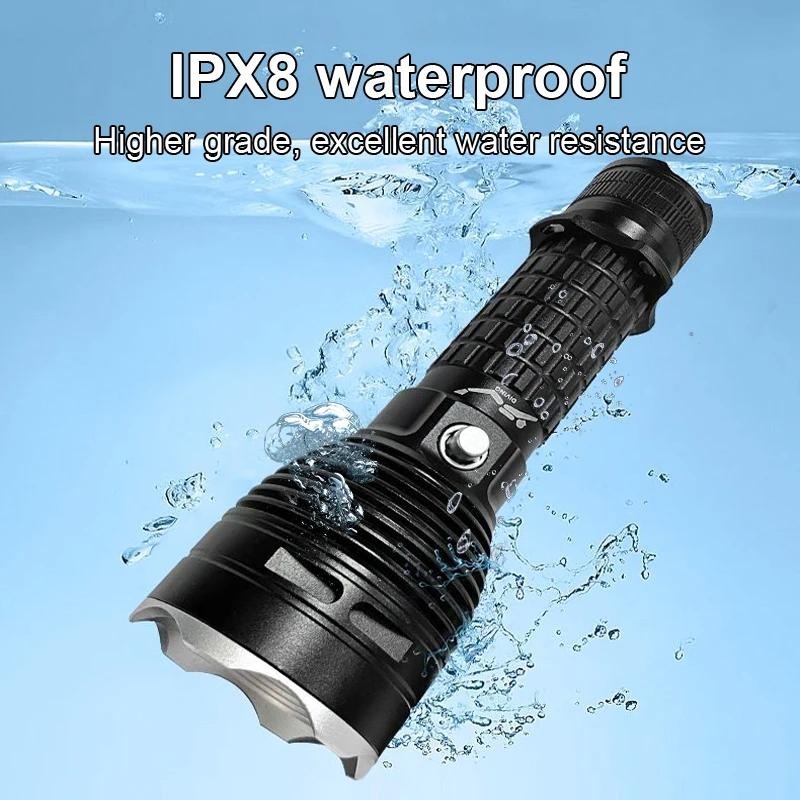Đèn pin lặn XHP70 sạc lại, chống nước IPX8