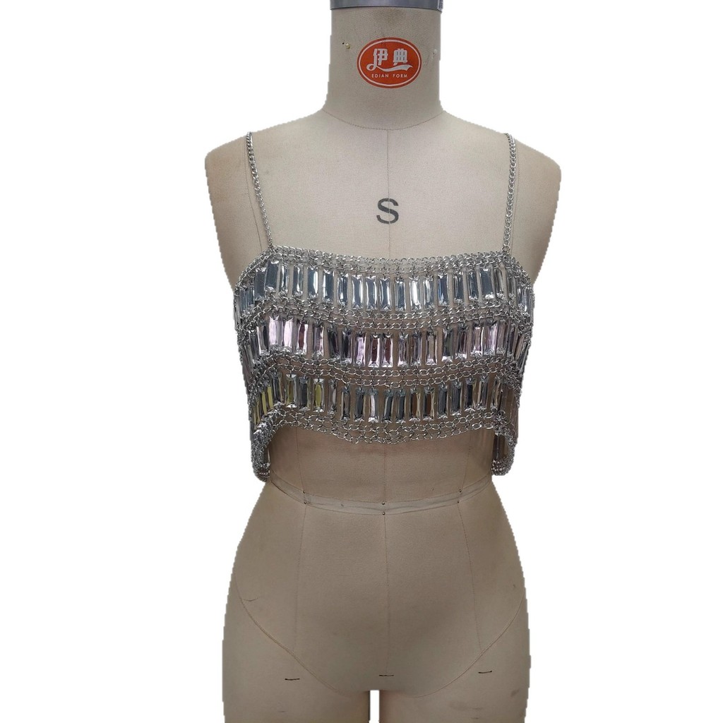 Áovest nữ acrylic kim sa lấp lánh, thiết kế corset thời trang cao cấp