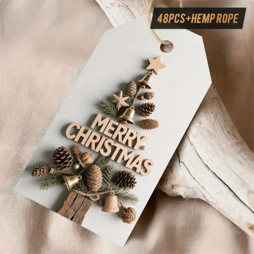 NORBORTO 48 Chiếc Thẻ Giáng Sinh, Ông Già Noel Nai Sừng Tấm Giáng Sinh DIY Thẻ, Vintage Có Dây Giấy Giáng Sinh Treo Nhãn Trang Trí Tiệc