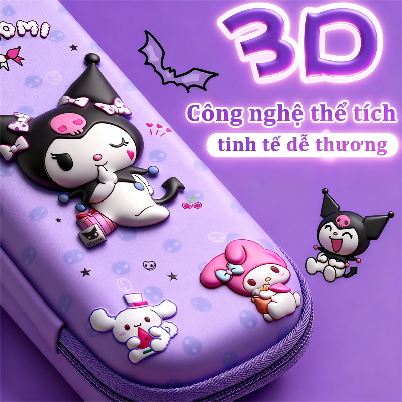 Hộp đựng bút 3D cute in hoạt hình Hình Sanrio/Kuromi - Dễ Thương, Đa Năng, Chống Biến Dạng, Cho Học Sinh