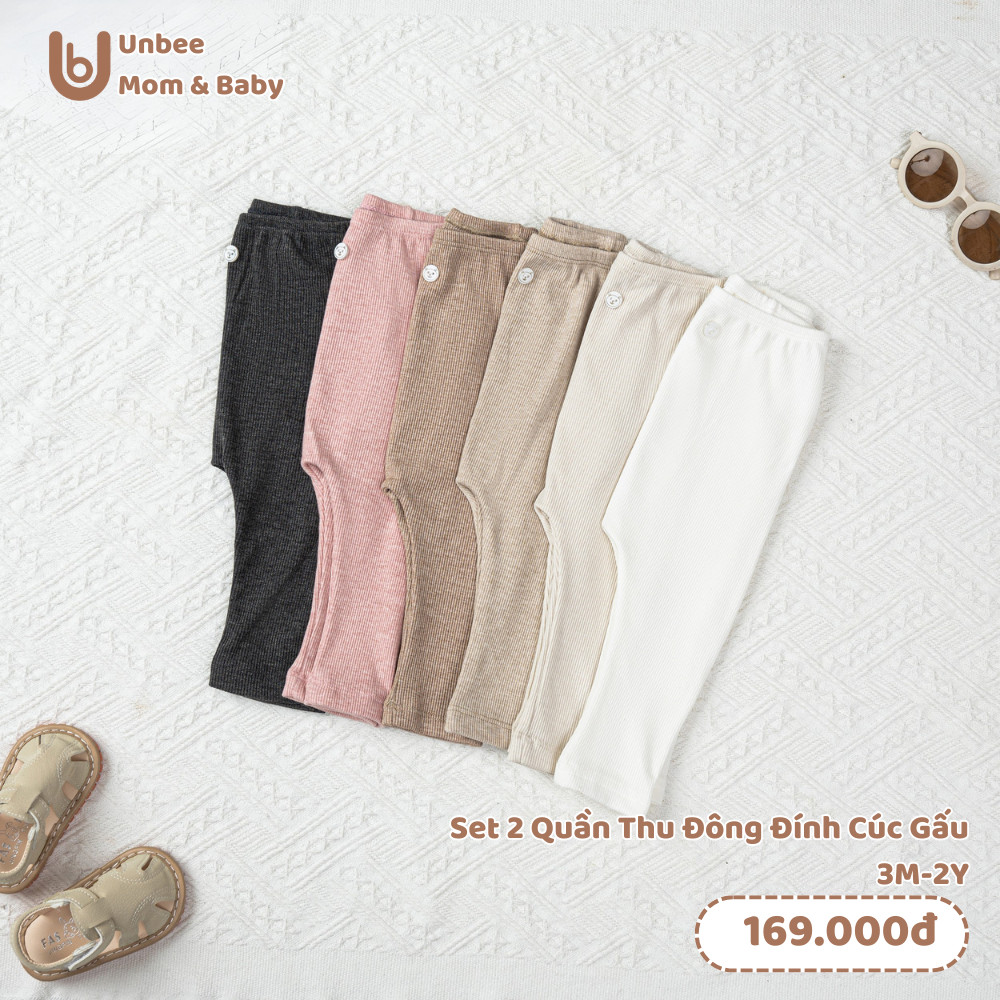Set 2 quần thu đông đính cúc UNBEE chất liệu tăm lông thỏ - quần dài cho bé trai bé gái